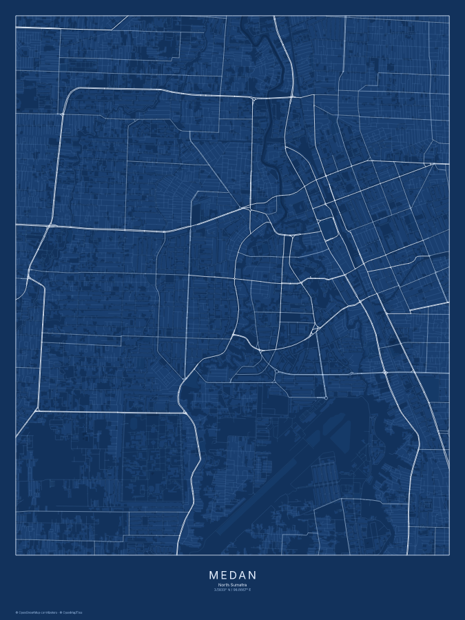 Medan map poster, blueprint style