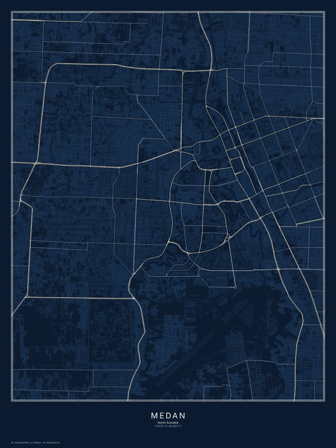 Medan map poster, midnight style