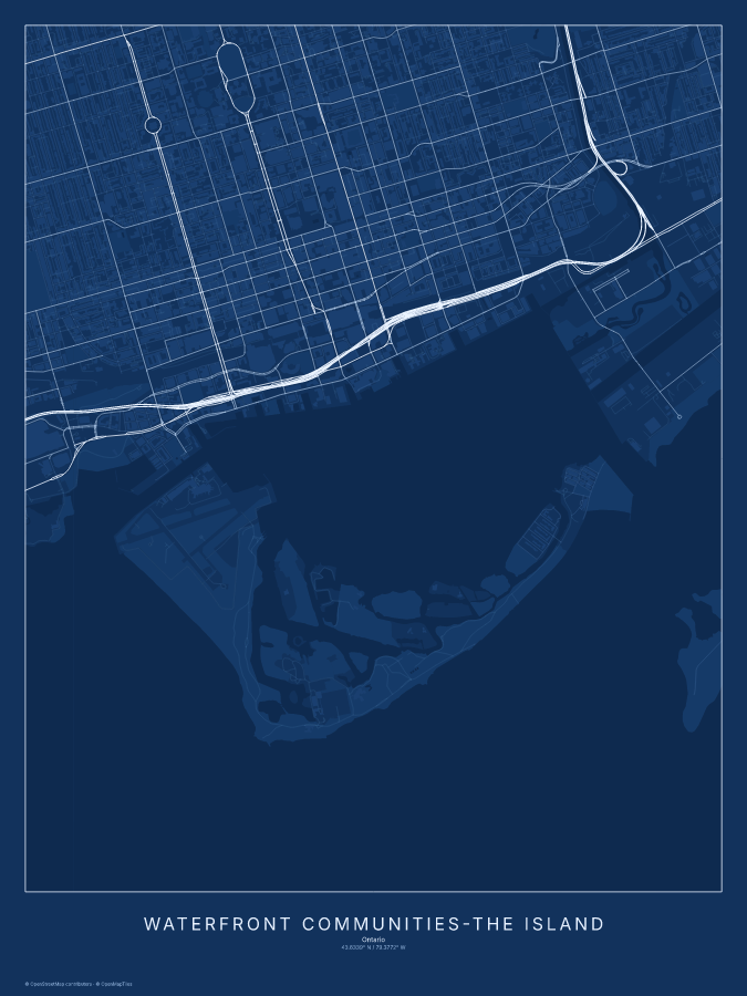 Waterfront Communities-The Island map poster, blueprint style