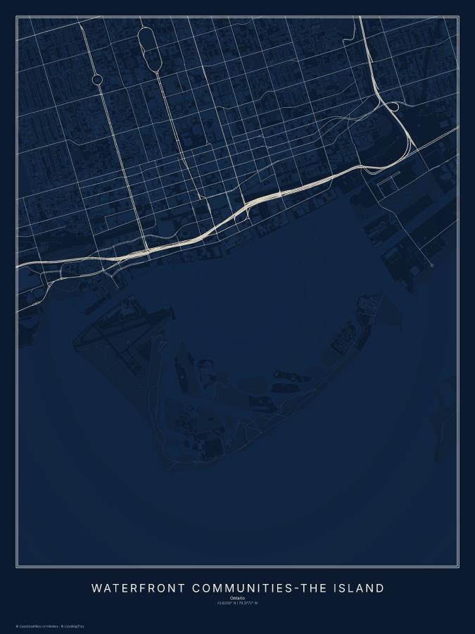 Waterfront Communities-The Island map poster, midnight style