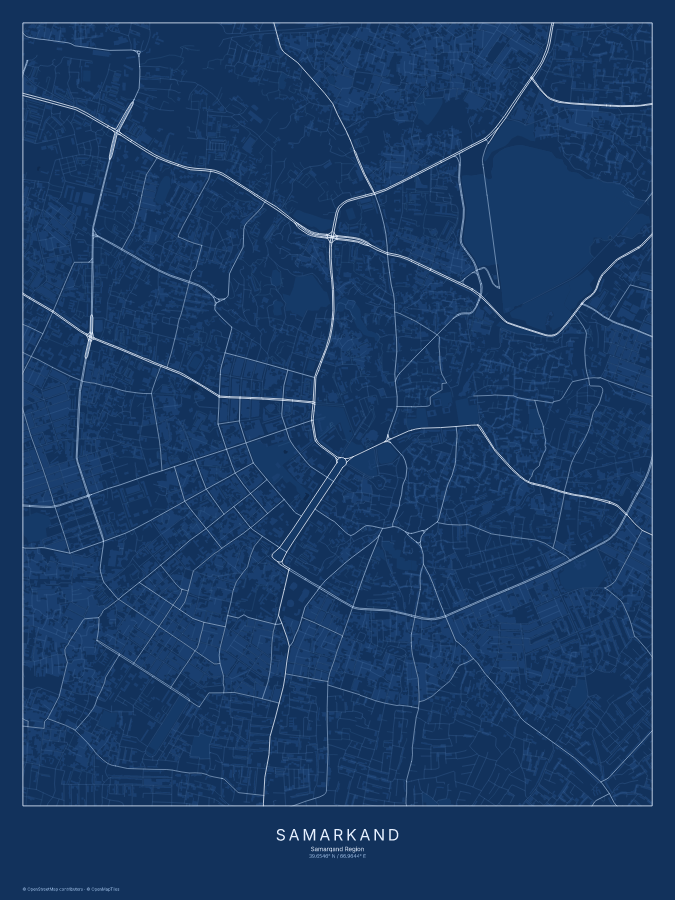 Samarkand map poster, blueprint style