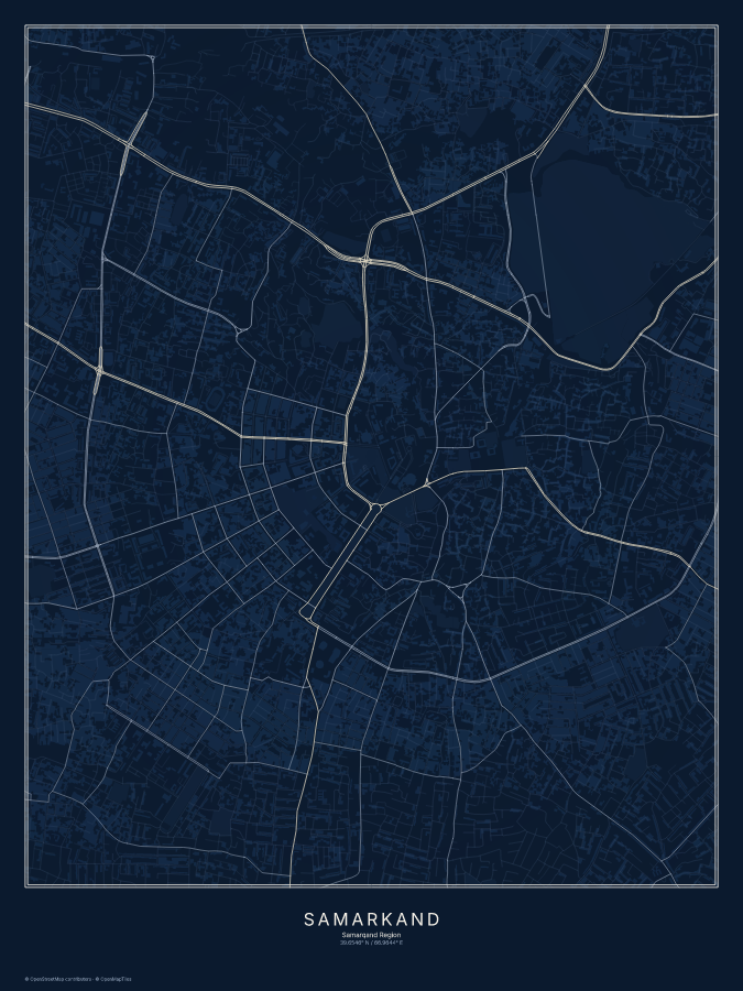 Samarkand map poster, midnight style