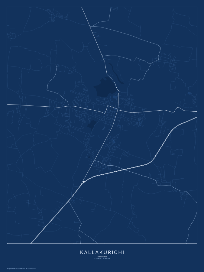 Kallakurichi map poster, blueprint style
