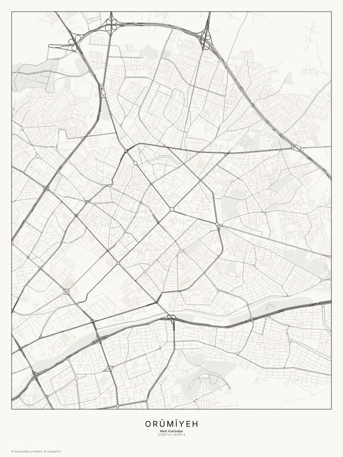 Orūmīyeh map poster, classic style