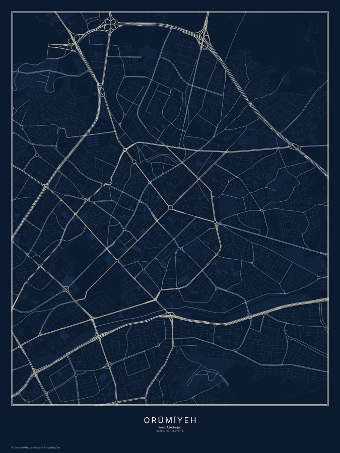 Orūmīyeh map poster, midnight style