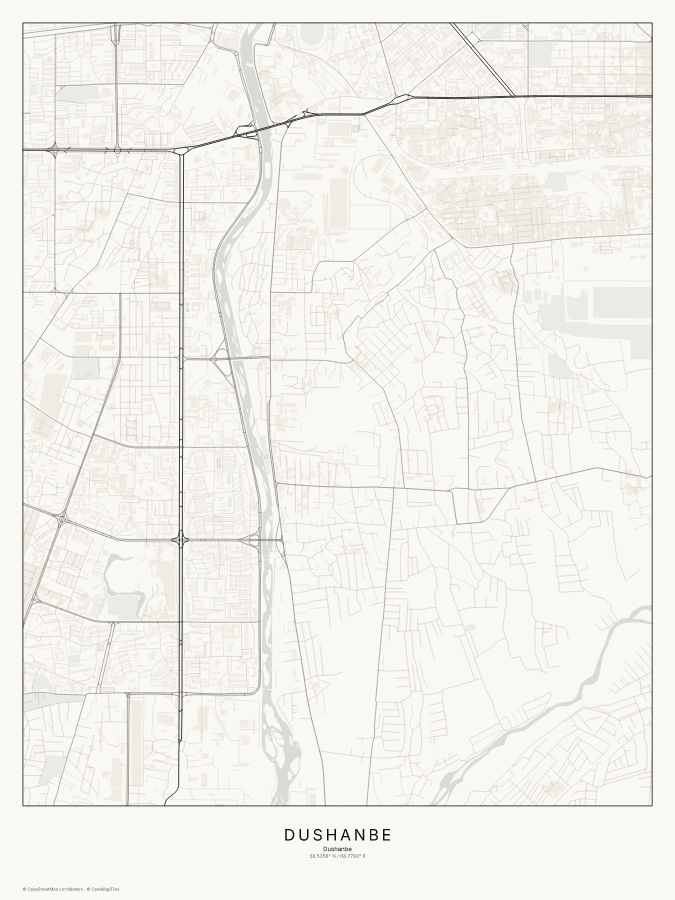 Dushanbe map poster, classic style
