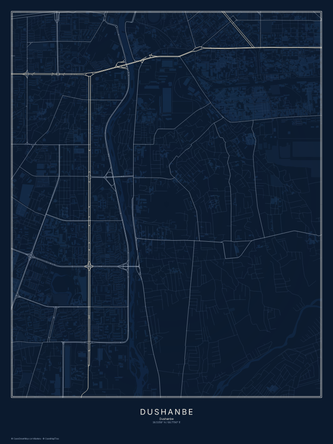 Dushanbe map poster, midnight style