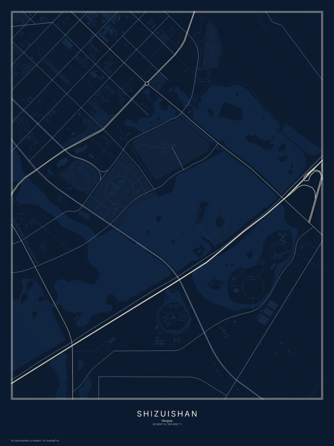 Shizuishan map poster, midnight style