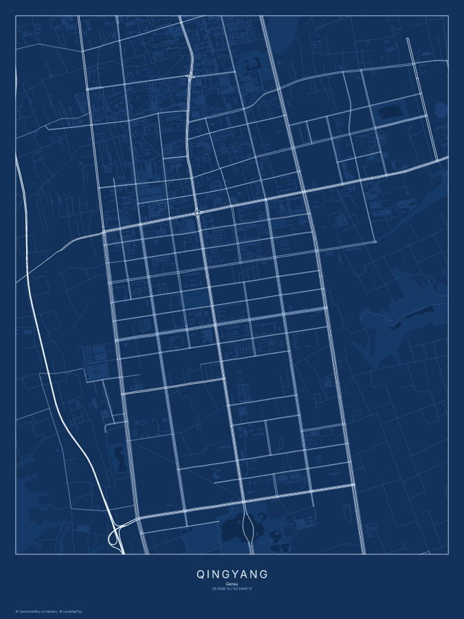 Qingyang map poster, blueprint style