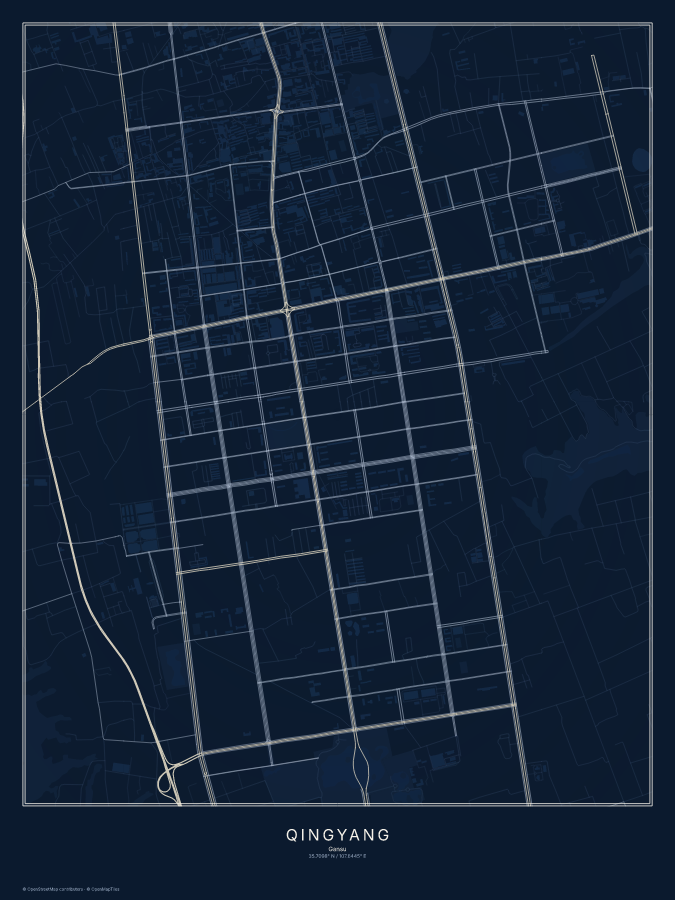 Qingyang map poster, midnight style
