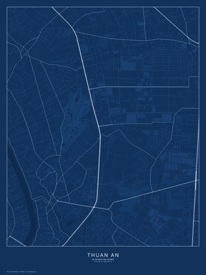 Thuận An map poster, blueprint style