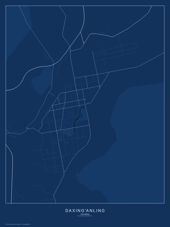 Daxing’anling map poster, blueprint style