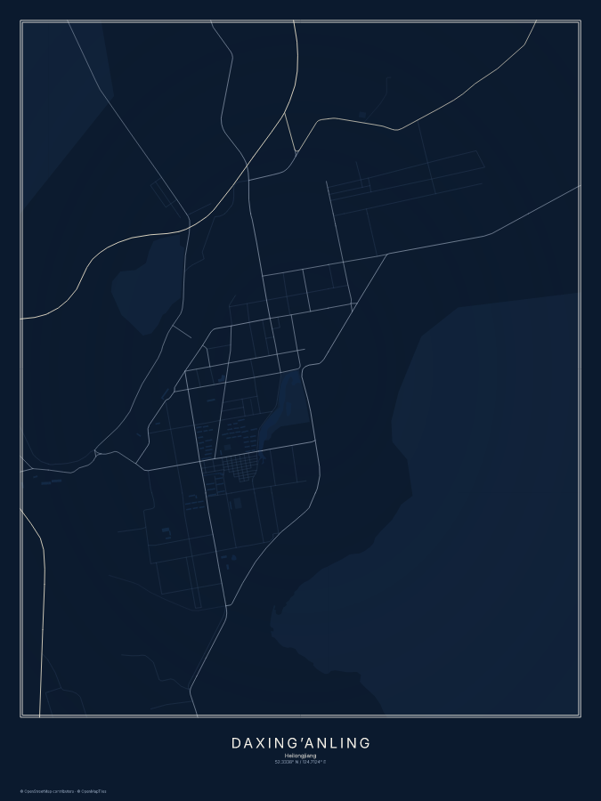 Daxing’anling map poster, midnight style