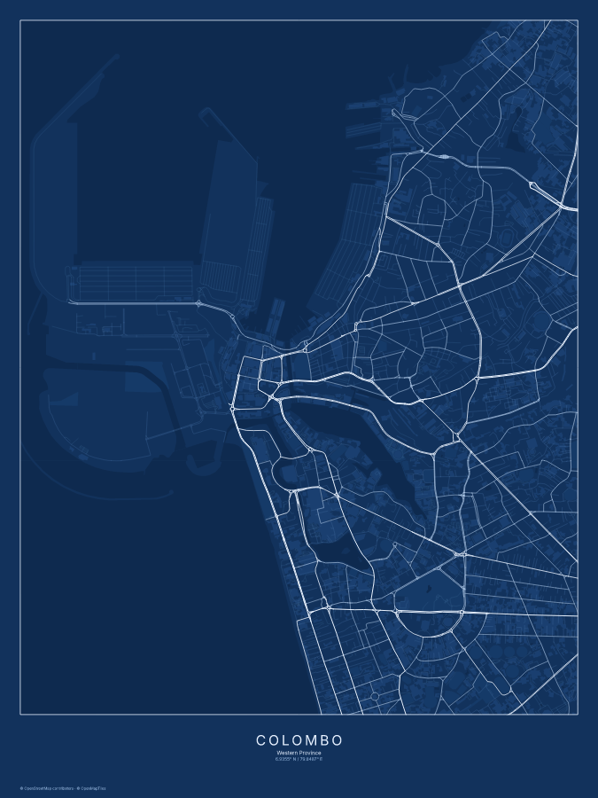 Colombo map poster, blueprint style