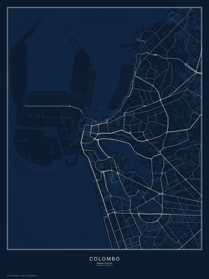 Colombo map poster, midnight style