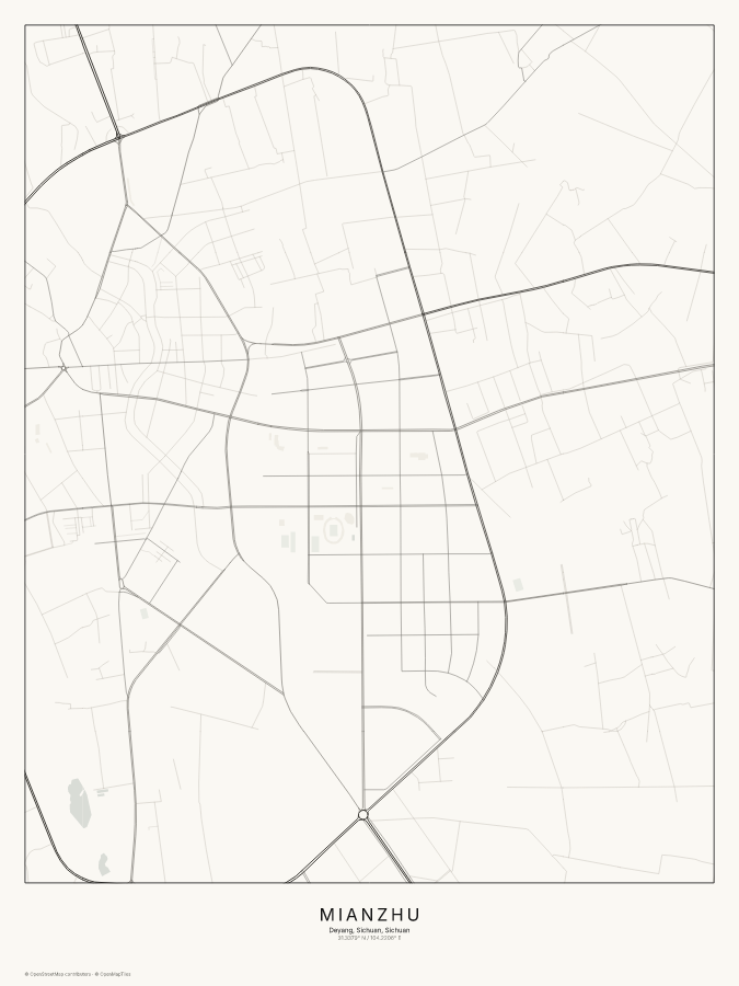 Mianzhu, Deyang, Sichuan map poster, classic style