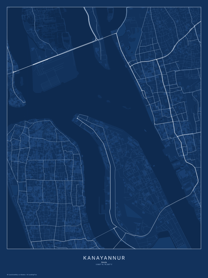Kanayannur map poster, blueprint style