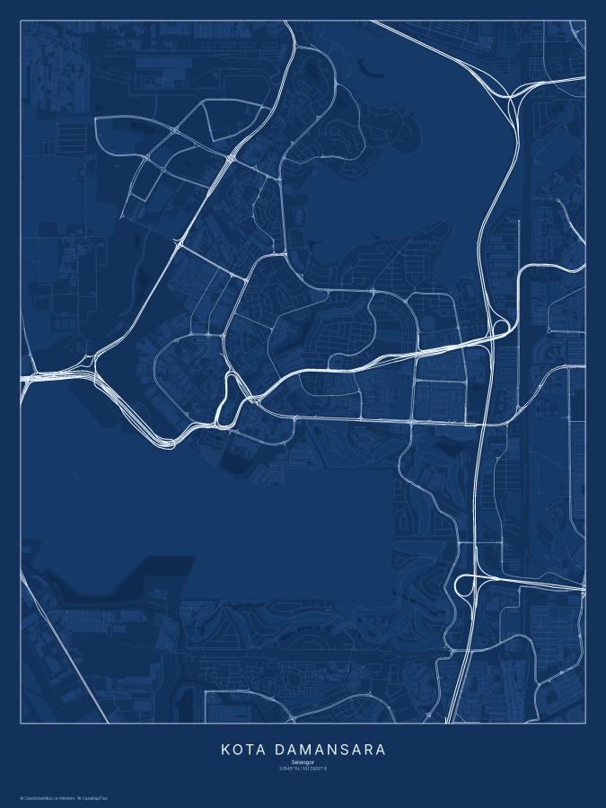Kota Damansara map poster, blueprint style