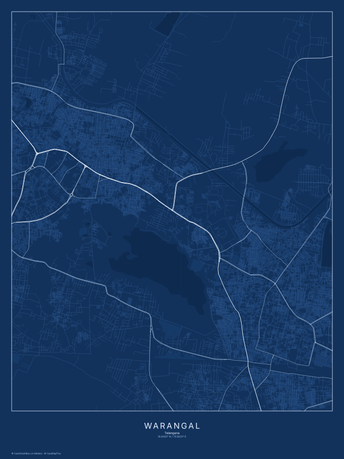 Warangal map poster, blueprint style