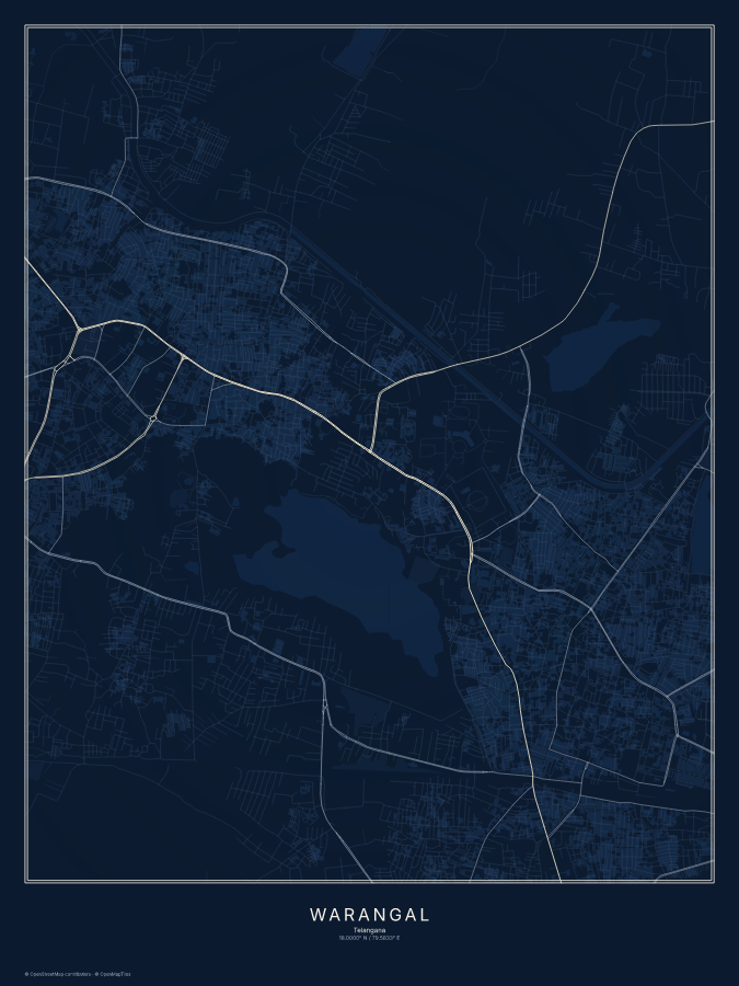 Warangal map poster, midnight style