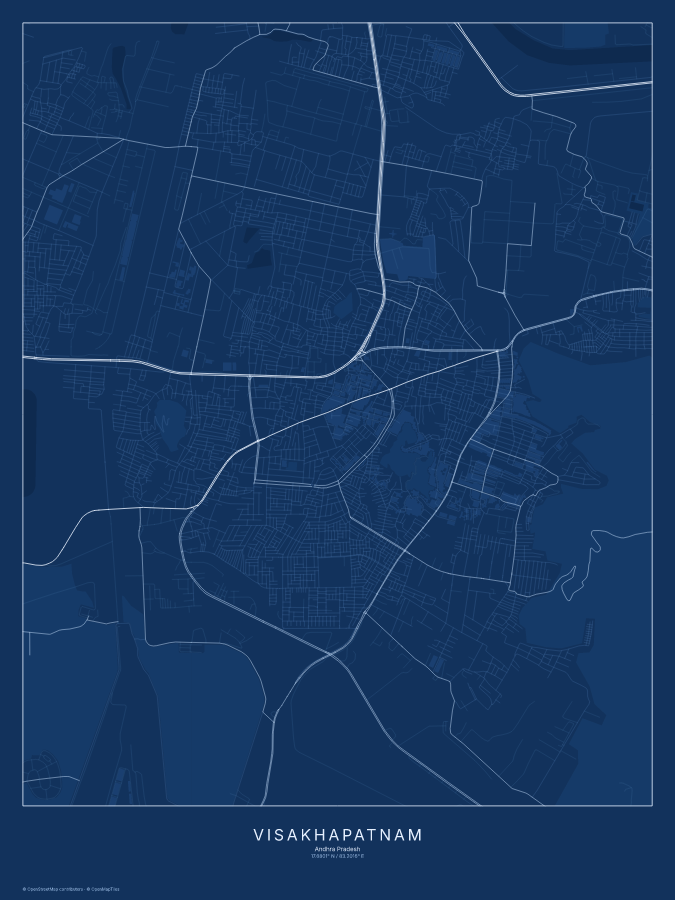 Visakhapatnam map poster, blueprint style