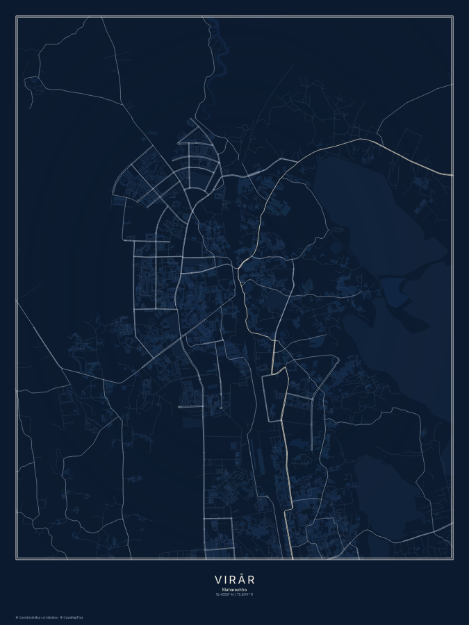 Virār map poster, midnight style