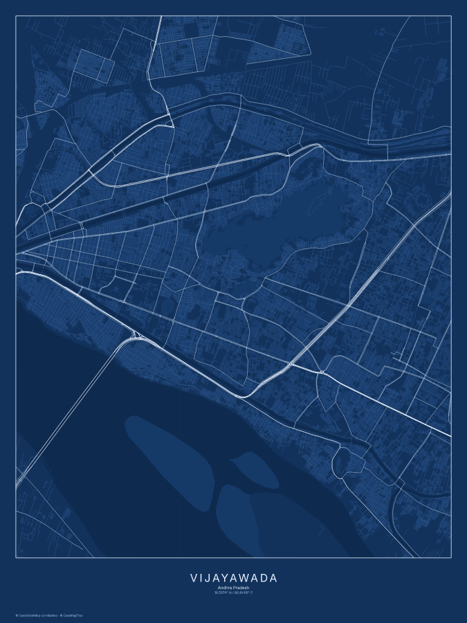 Vijayawada map poster, blueprint style