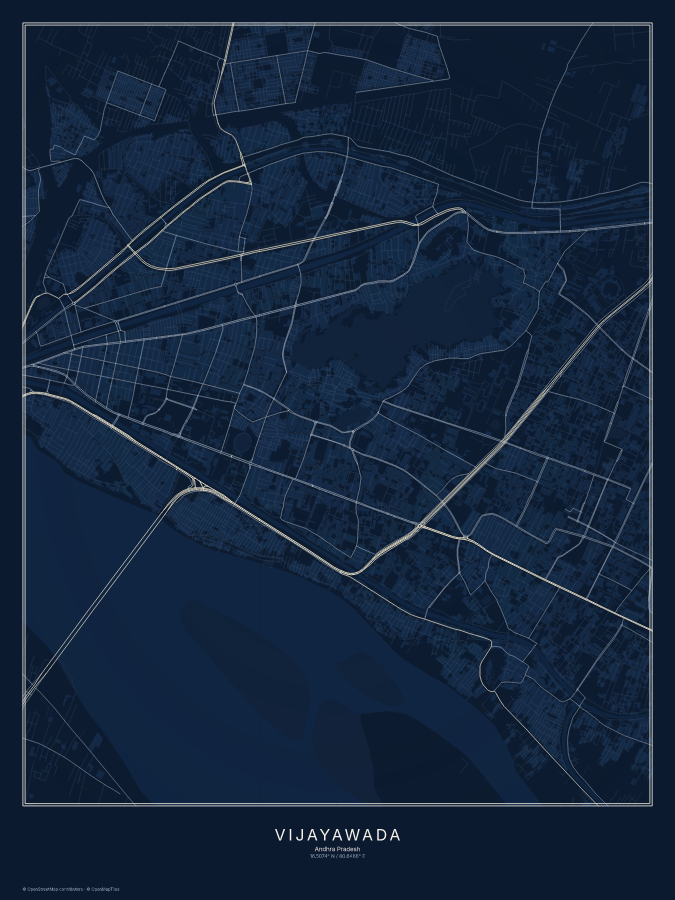 Vijayawada map poster, midnight style