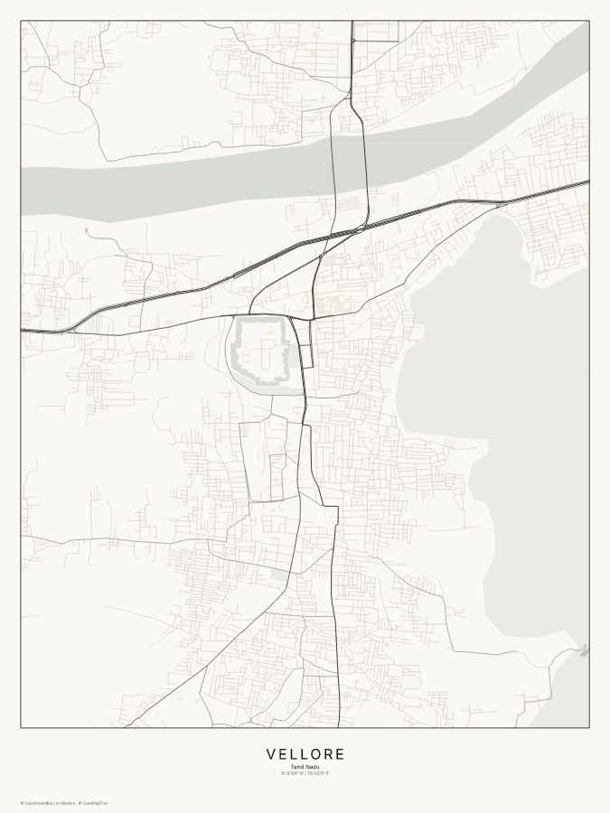 Vellore map poster, classic style
