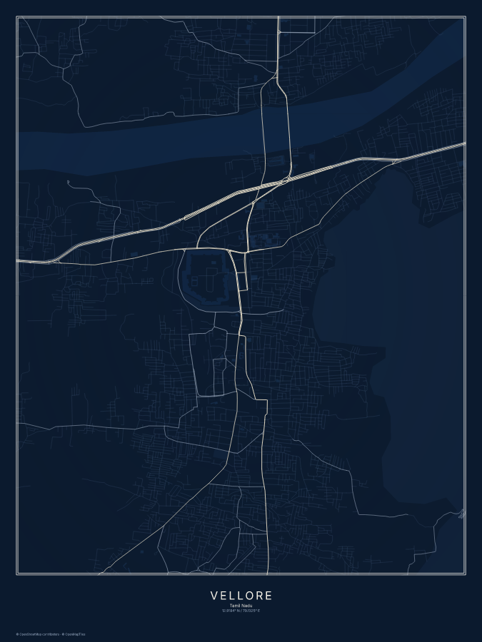 Vellore map poster, midnight style