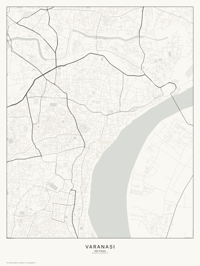 Varanasi map poster, classic style