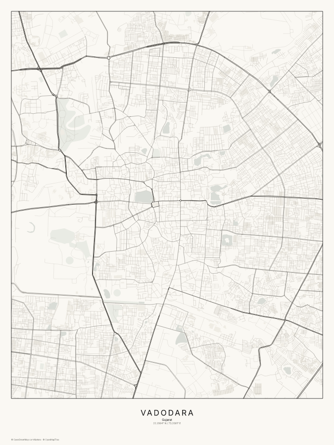 Vadodara map poster, classic style