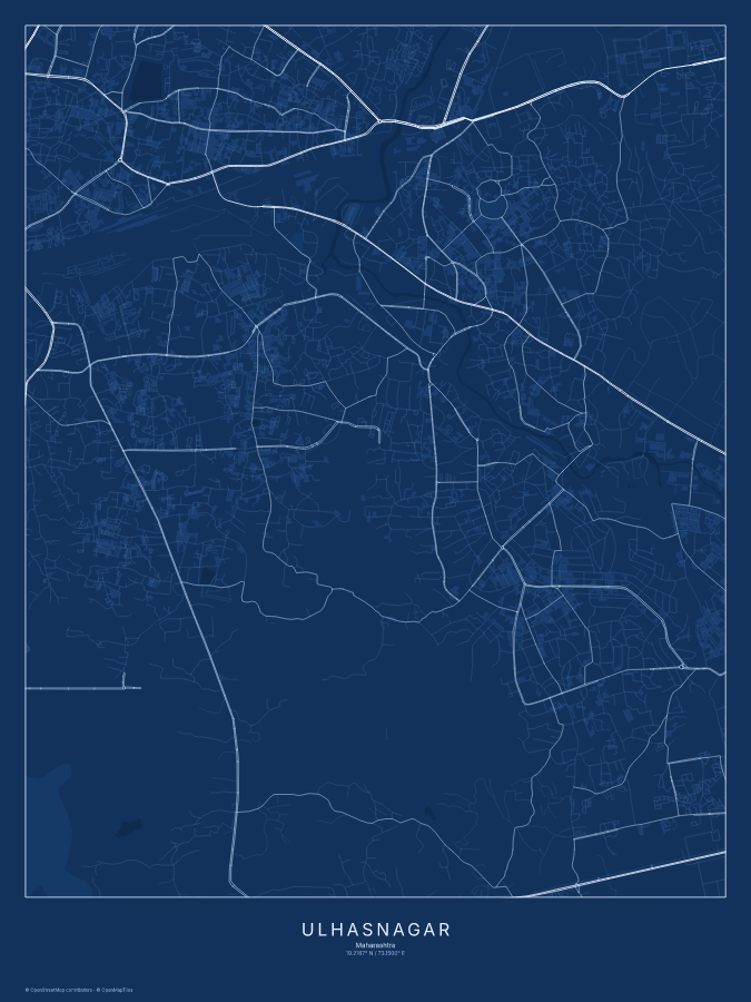 Ulhasnagar map poster, blueprint style
