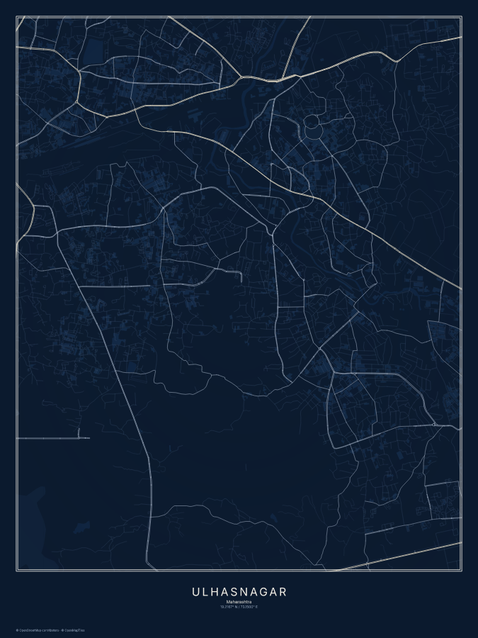 Ulhasnagar map poster, midnight style