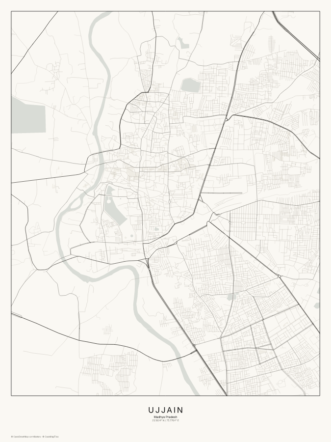 Ujjain map poster, classic style