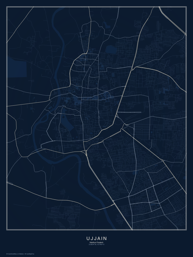 Ujjain map poster, midnight style