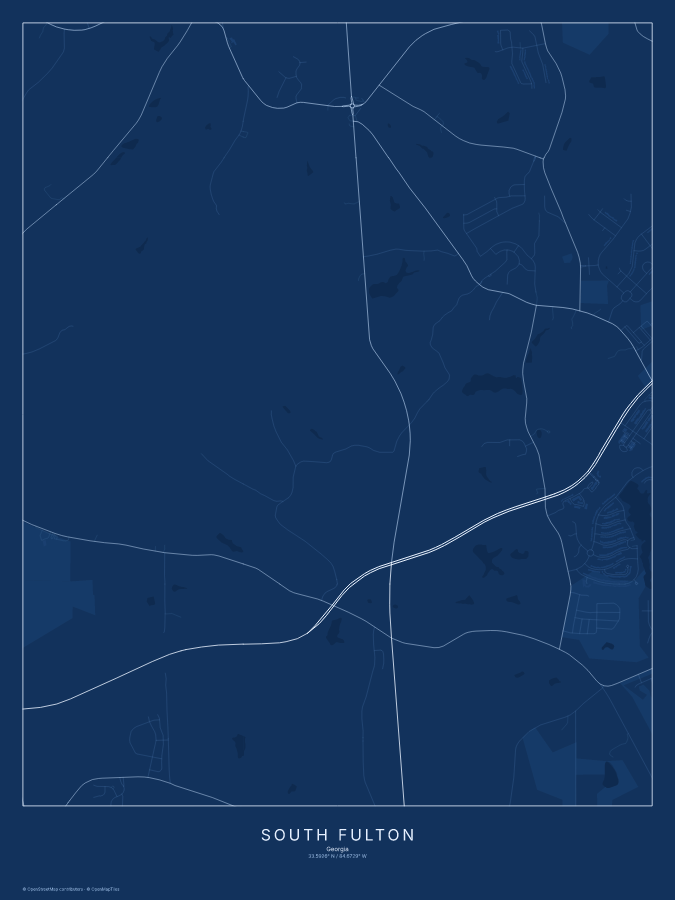South Fulton map poster, blueprint style