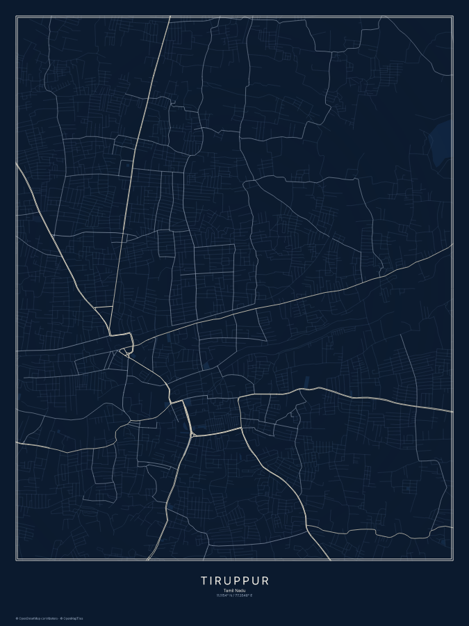 Tiruppur map poster, midnight style