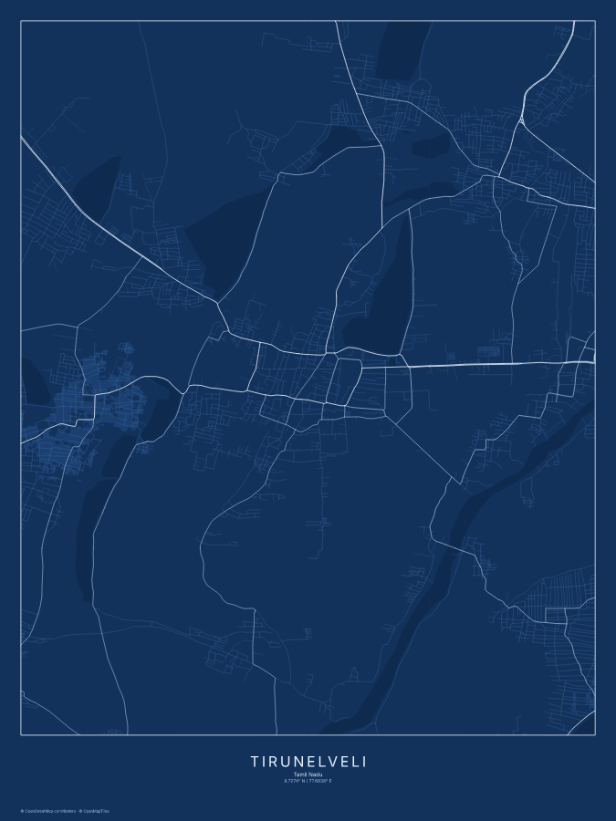 Tirunelveli map poster, blueprint style