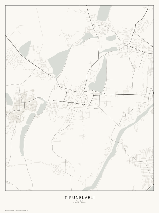 Tirunelveli map poster, classic style