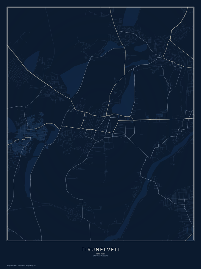 Tirunelveli map poster, midnight style