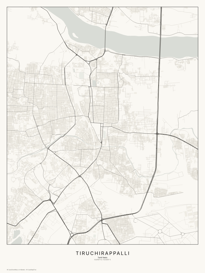 Tiruchirappalli map poster, classic style