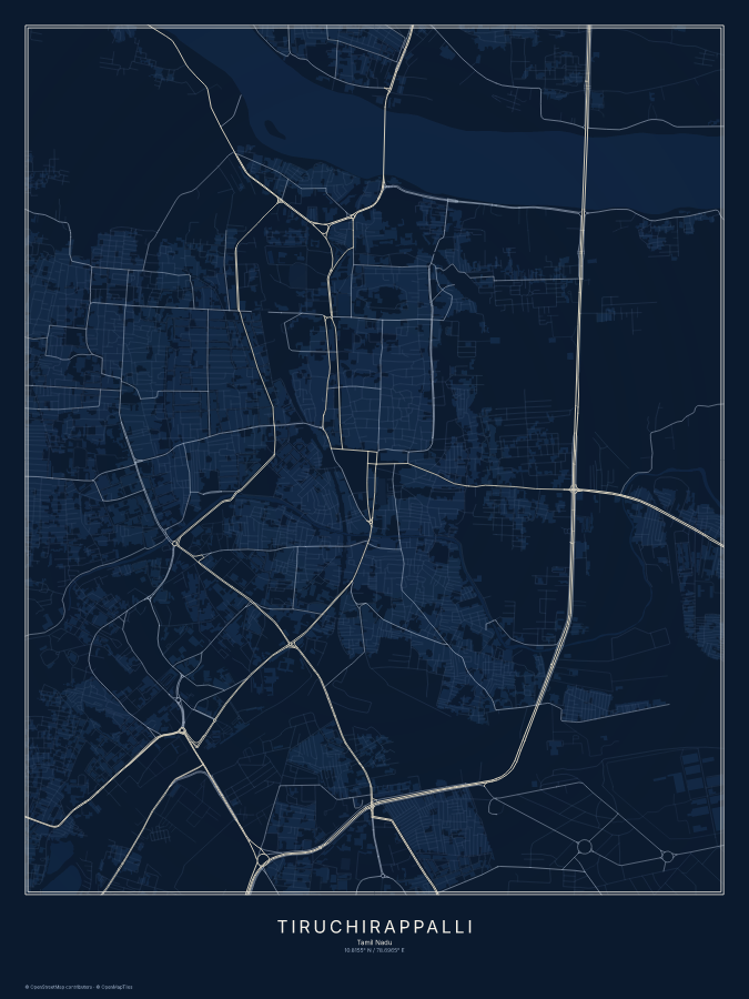 Tiruchirappalli map poster, midnight style