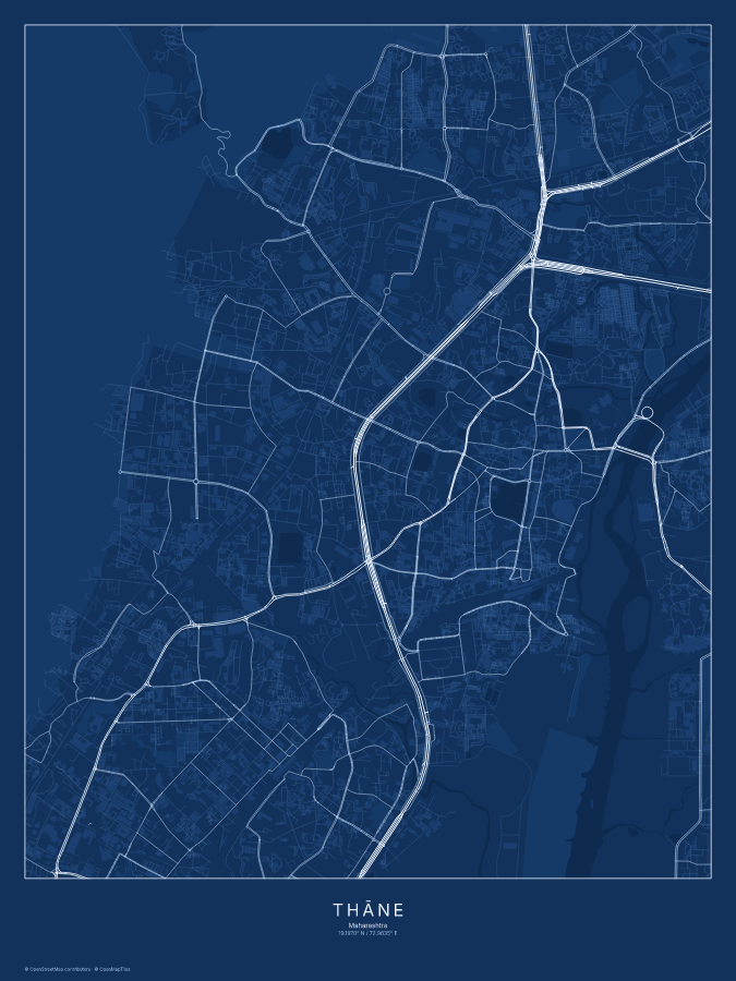 Thāne map poster, blueprint style