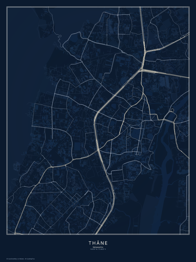 Thāne map poster, midnight style