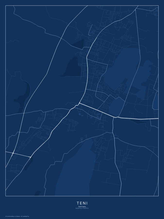 Teni map poster, blueprint style