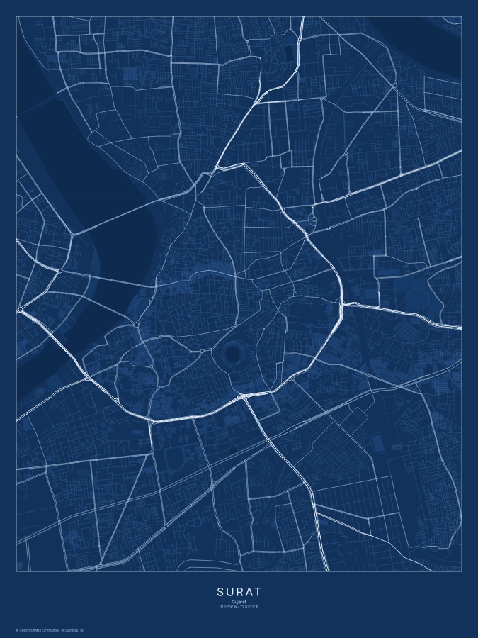 Surat map poster, blueprint style