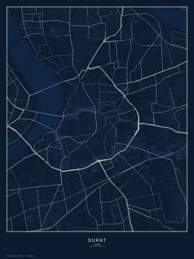 Surat map poster, midnight style