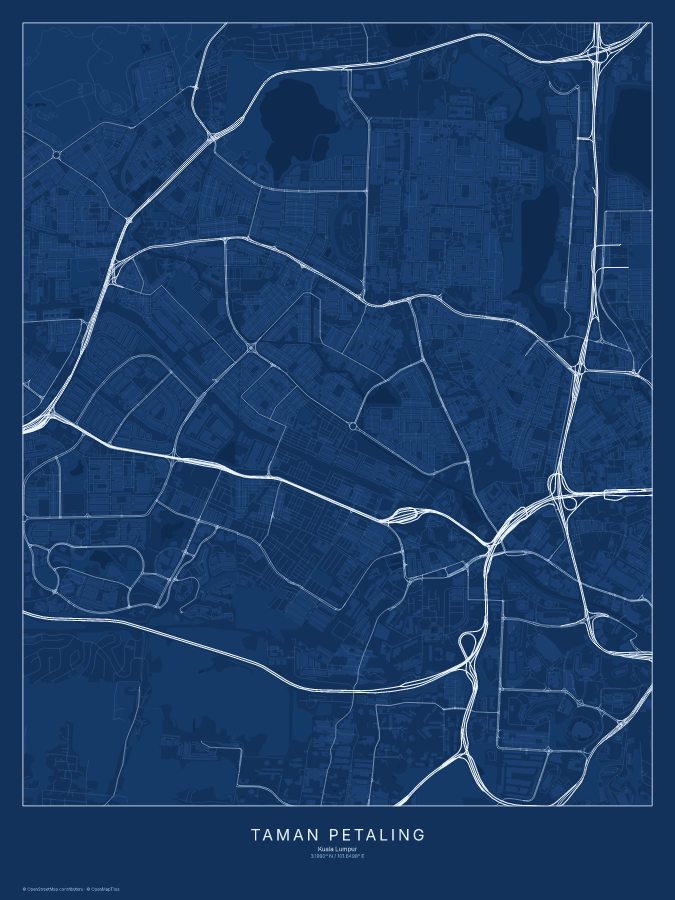 Taman Petaling map poster, blueprint style