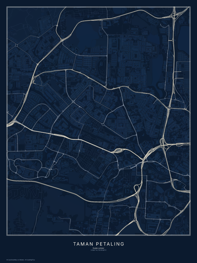 Taman Petaling map poster, midnight style